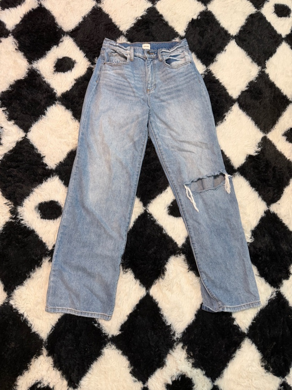 Sneak Peek Light Blue Straight-Leg Jeans with Knee Distress